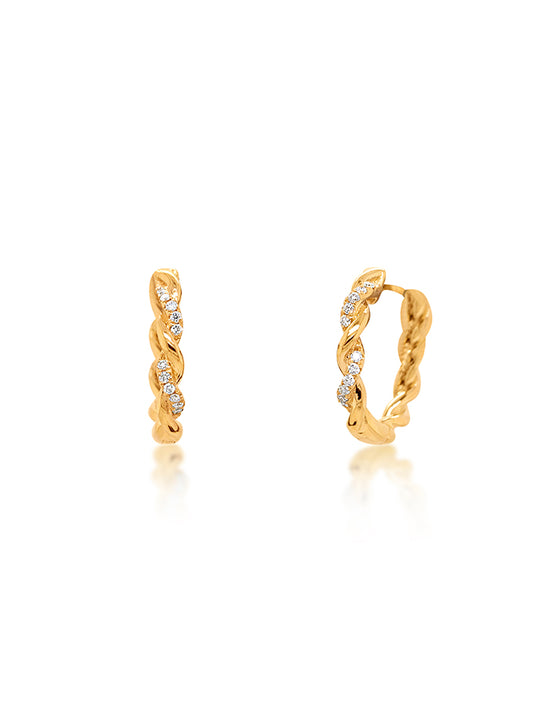 0.09 Carat Diamond Set Twist Huggies in 9 Carat Yellow Gold