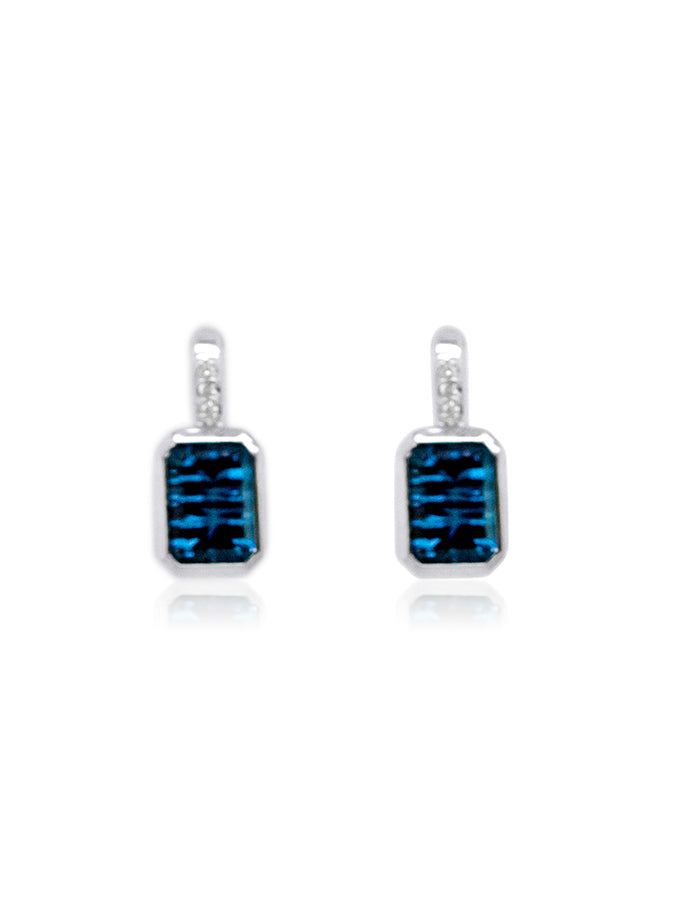 London Blue Topaz & Diamond Set Ear Rings, 9K White Gold.