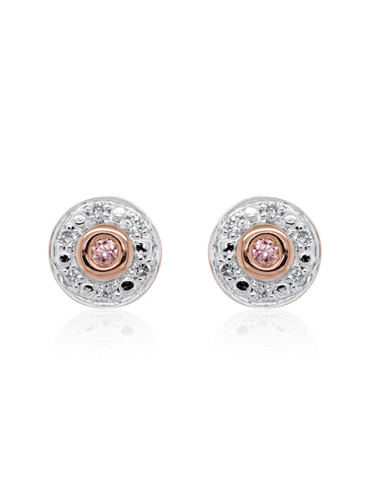 Pink Diamond & Diamond Halo Stud Earring T=0.09ct.