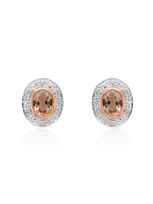 Oval Morganite & Diamond Halo Stud Earring