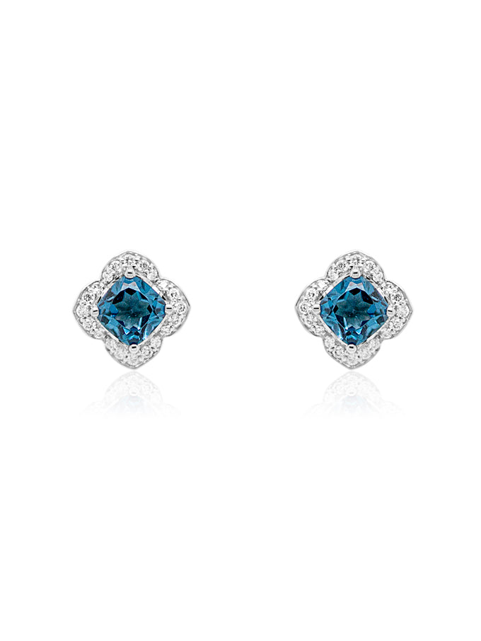 London Blue Topaz & Diamond Earrings, flower style.