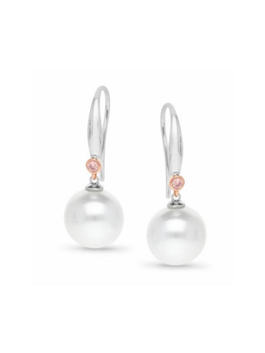 10-11mm South Sea Pearl & Australian Pink Diamond Earrings