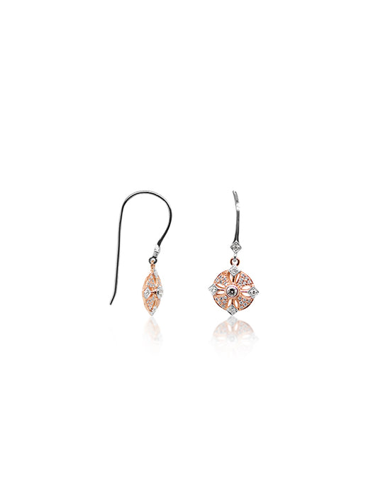 Australian Pink Diamond Earrings 9K White & Rose, drops.