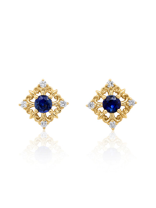 3.5mm Sapphire & 0.10 Carat Diamond Earrings in 9 Carat Yellow Gold