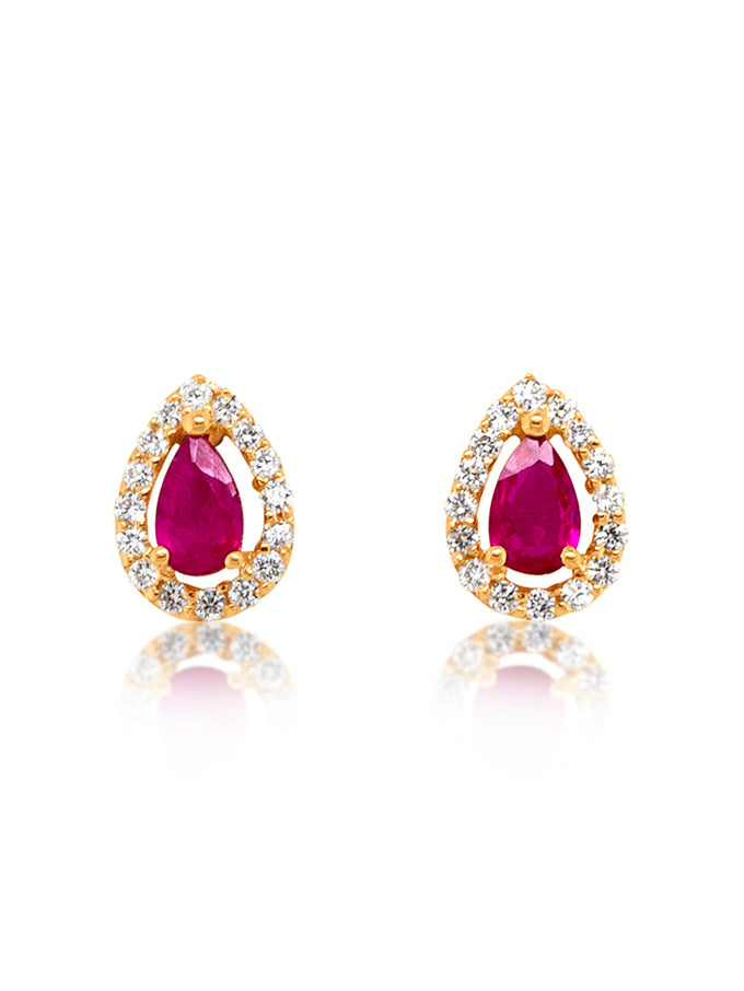 3x5 mm 0.48 Carat Pear Ruby & Diamonds Tear Stud Earrings