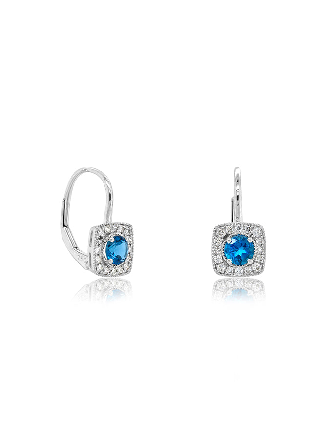 London Blue Topaz & Diamond Set Ear Rings, 9K White Gold.