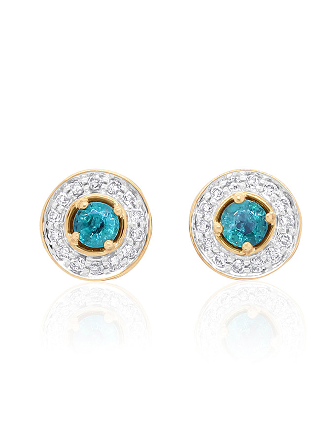 0.21ct Emerald & 0.11ct Diamond Earrings in 9 Carat Yellow Gold