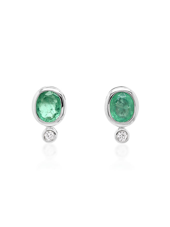 4x5mm Emerald & 0.03 Carat Diamond Stud Earrings, 9K White Gold