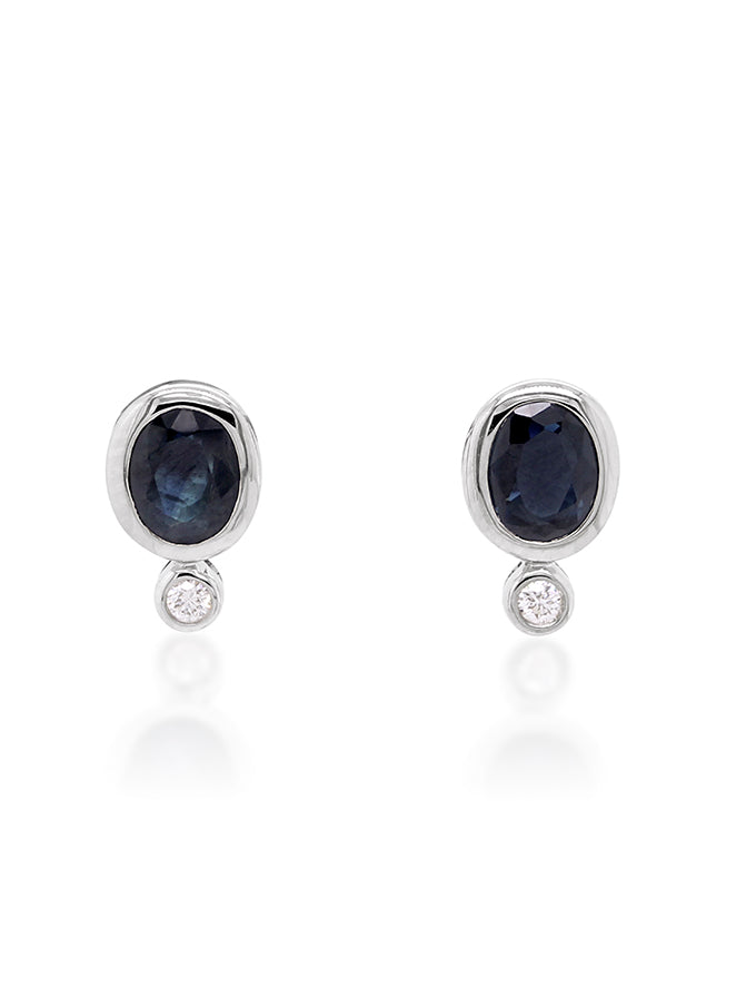 4x5mm Oval Sapphire & 0.01 Carat Diamond Earrings in 9K White Gold