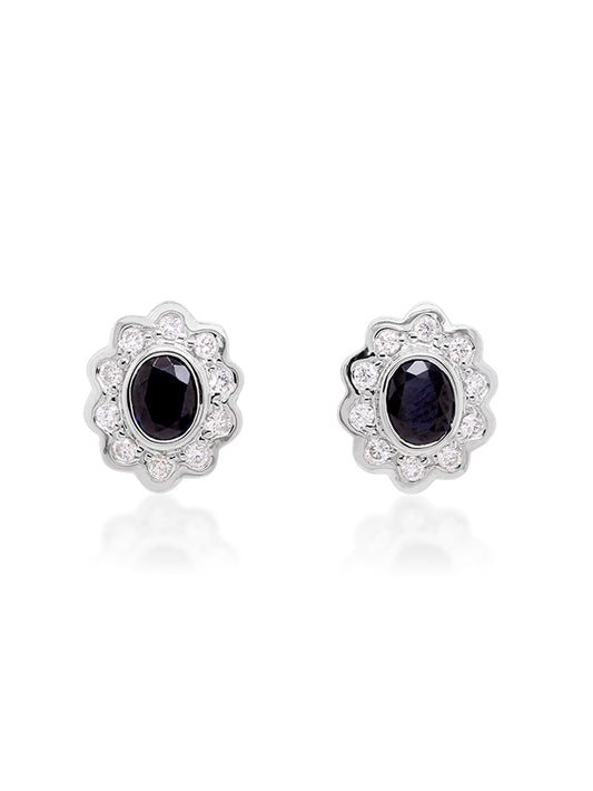 4X5mm Sapphire & 0.24 Carat Diamond Earrings in 9 Carat White Gold