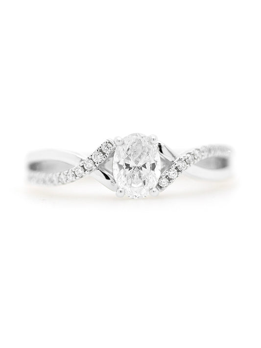 Oval Diamond Set Ring, 18k White Gold