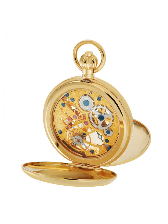 Classique skeleton manual wind pocket watch gold plated, Roman Numeral