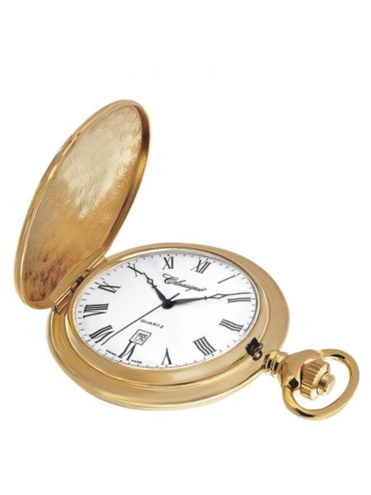 Classique Pocket Watch, Gold Plated Patterned Case, Roman Numeral DIal