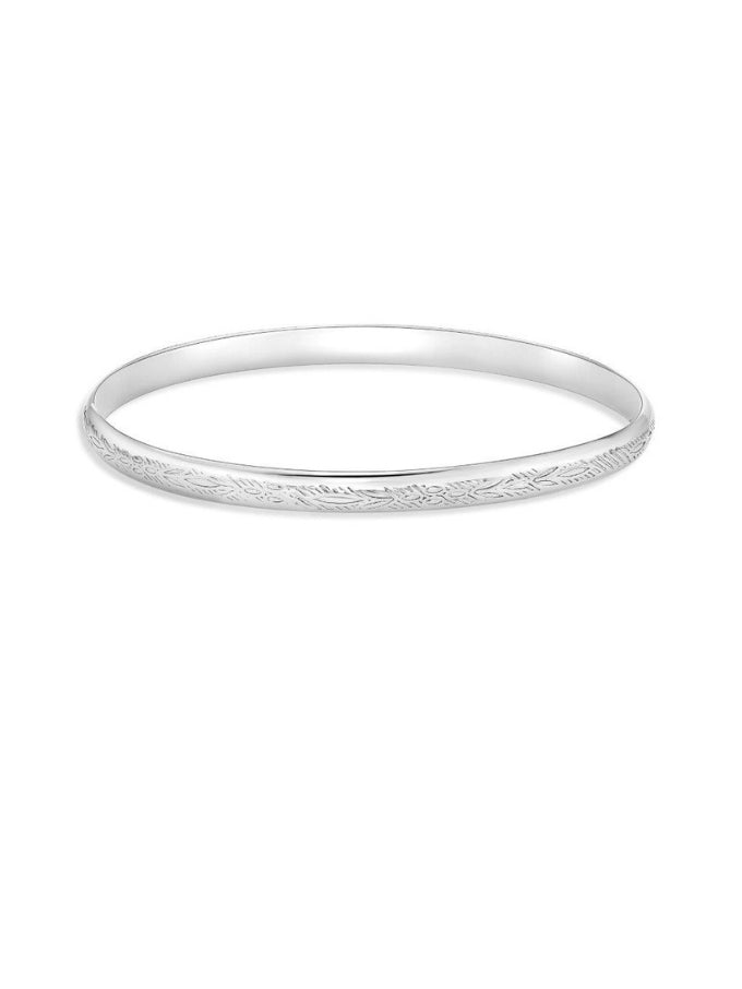 60mm Round Sterling Silver Bangle with Fern Engravings