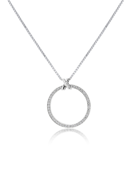 Cubiz Zirconia Set Circular Pendant, Silver