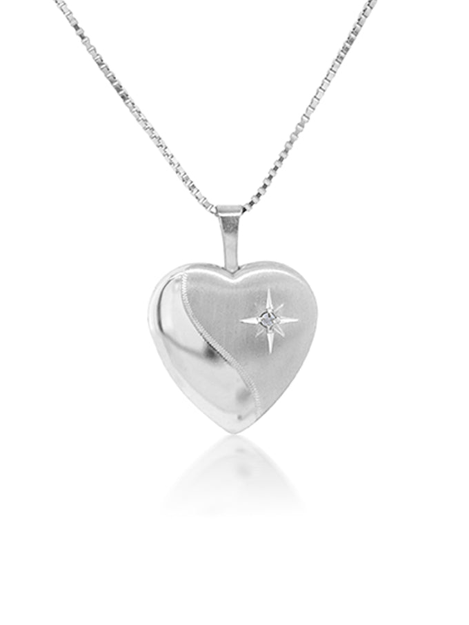 Lovely Diamond Set Heart Locket on Silver Chain.