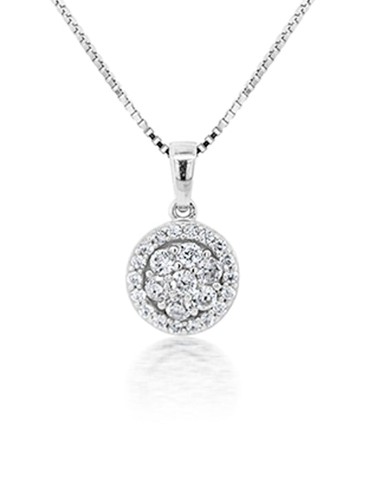 Silver Cluster Cubic Zirconia Pendant, on silver chain, 45cm.