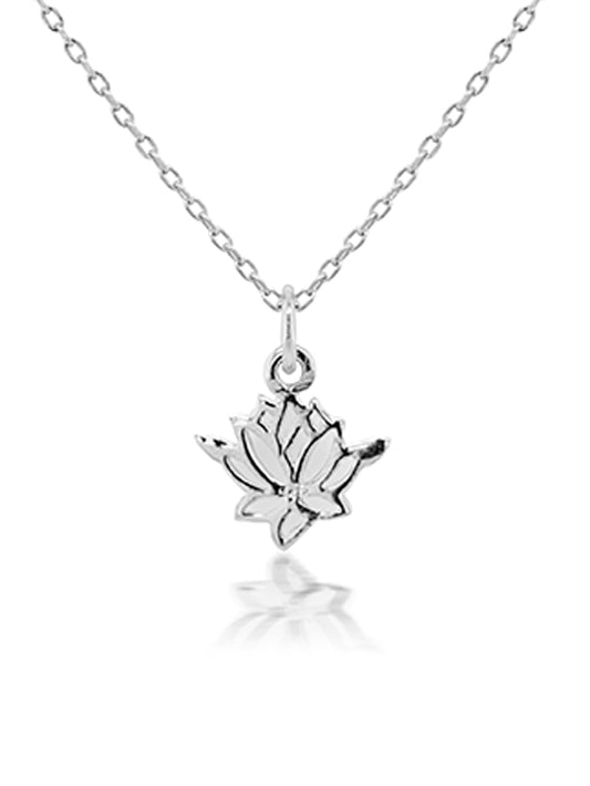 Classic Sterling Silver Lotus flower pendant, 41.5-45.5cm.