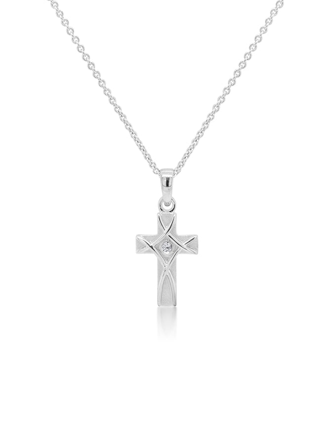 Cubic Zirconia set small Weave Cross in Silver