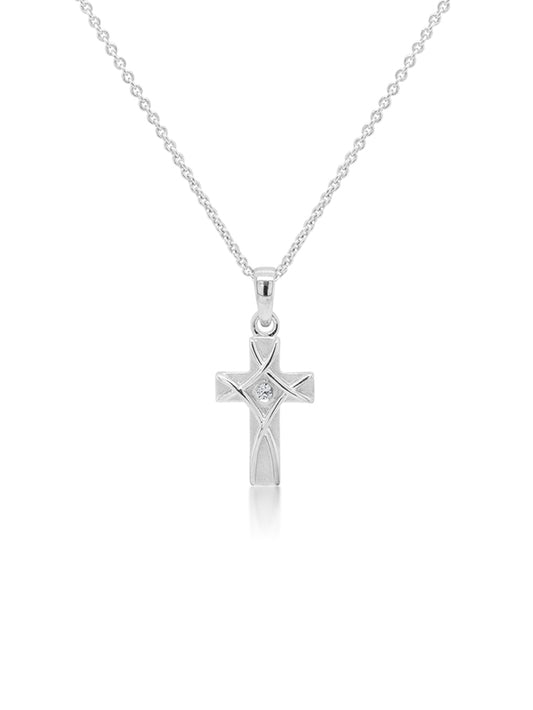 Cubic Zirconia set small Weave Cross in Silver