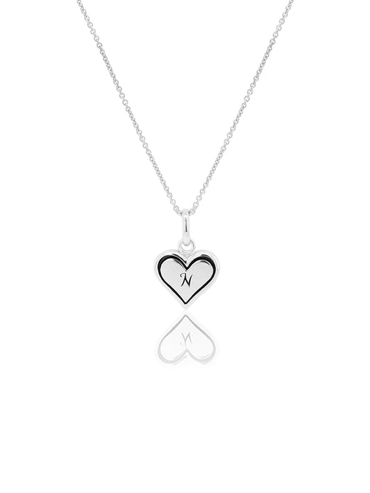 Heart Initial 'N' Sterling Silver, 42-45cm Adjustable Chain