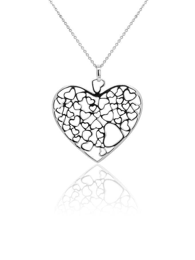 Sterling Silver Bubble Heart Pendant, 43-45cm