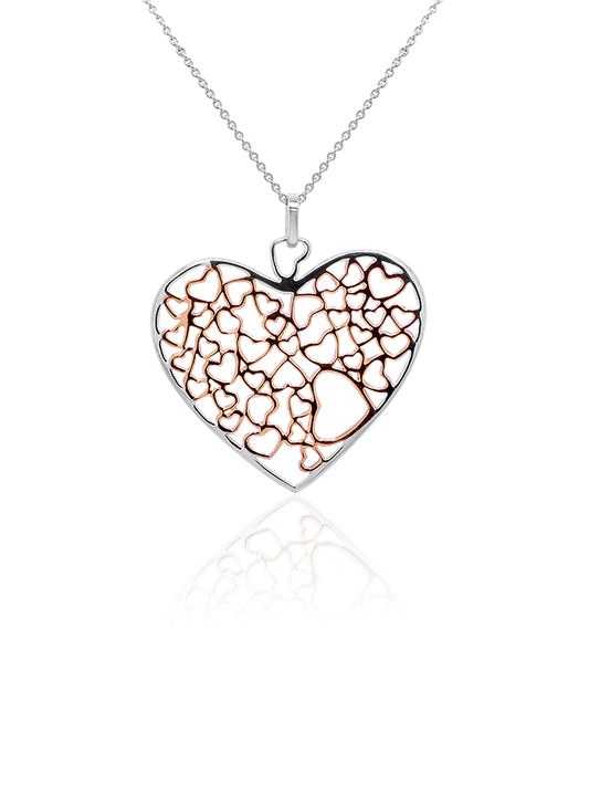 Sterling Silver & Rose Gold Plated Bubble Heart Pendant, 43-45cm