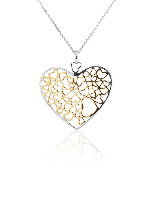 Sterling Silver & Yellow Gold Plated Bubble Heart Pendant, 43-45cm