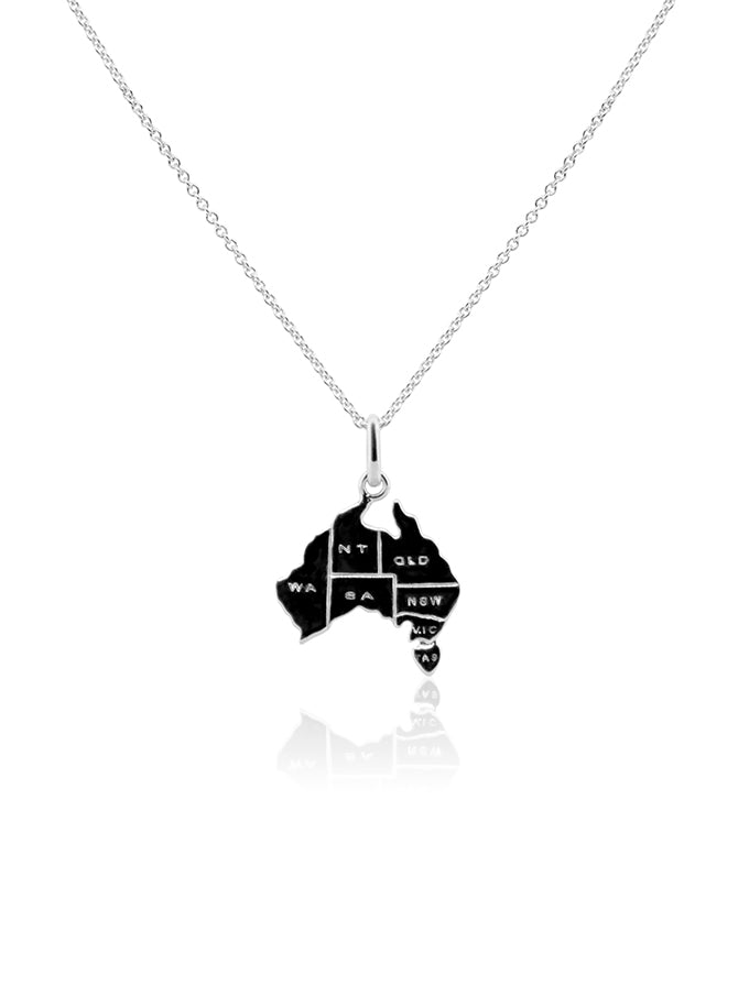 Australian Pendant Sterling Silver Map with States, 42-45cm