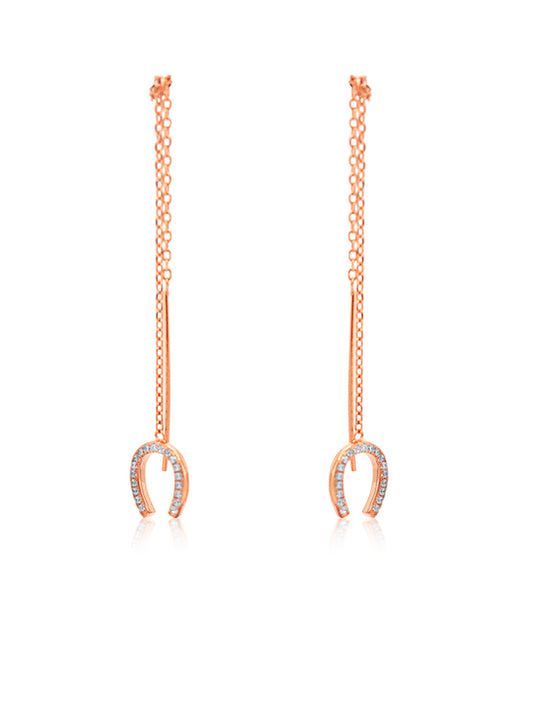 Lucky Horseshoe Threads CZ Set, Rose Gold Plated.