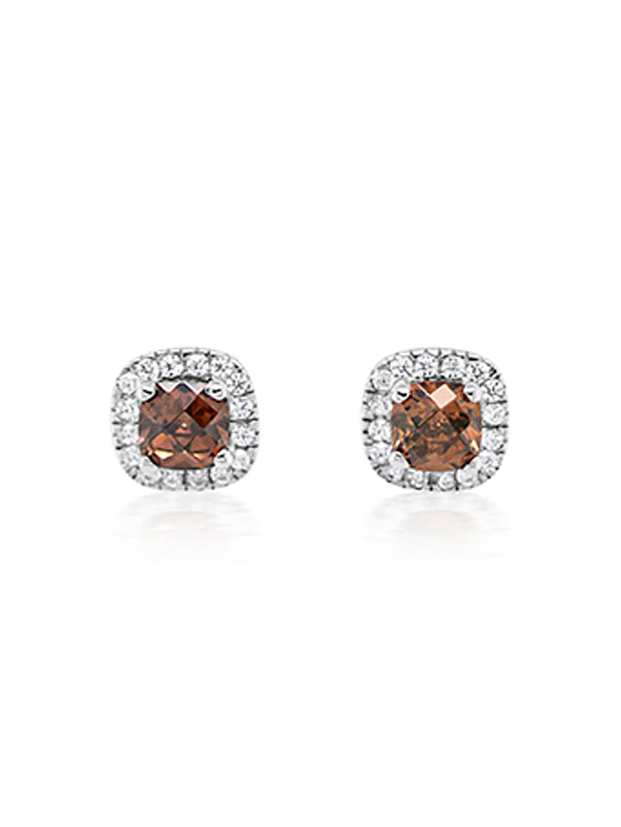 Earrings Silver Square CZ Cluster Stud