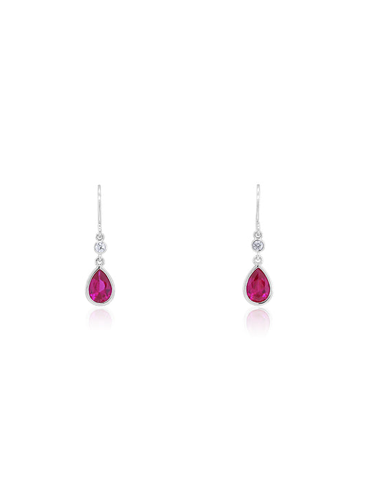 Red Pear & Cubic Zirconia Earrings in Sterling Silver