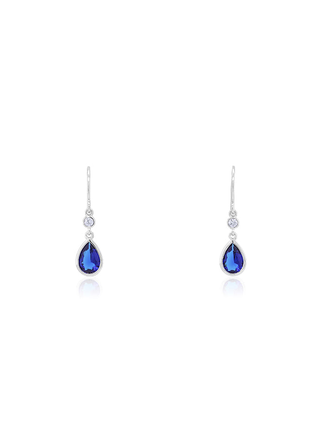 Blue Pear & Cubic Zirconia Earrings in Sterling Silver