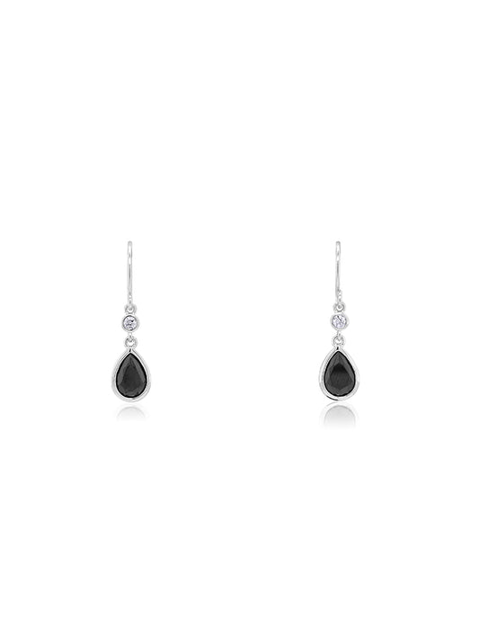 Black Pear & Cubic Zirconia Earrings in Sterling Silver