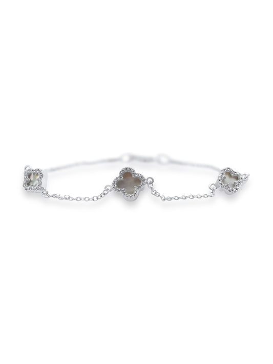 Cubic Zirconia Three Flower Bracelet in 9 Carat White Gold