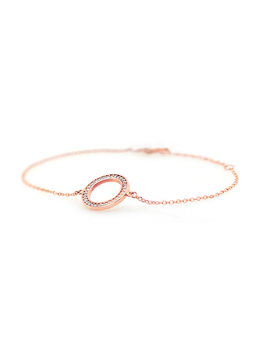 Cubic Zirconia Set Hollow Circle on a 9 Carat Rose Gold Bracelet