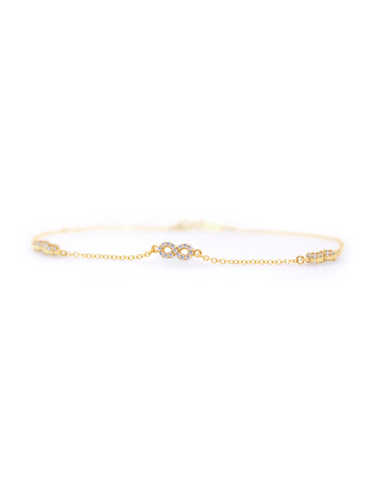 3 Cubic Zirconia Set Infinity Emblem Bracelet in 9 Carat Yellow Gold