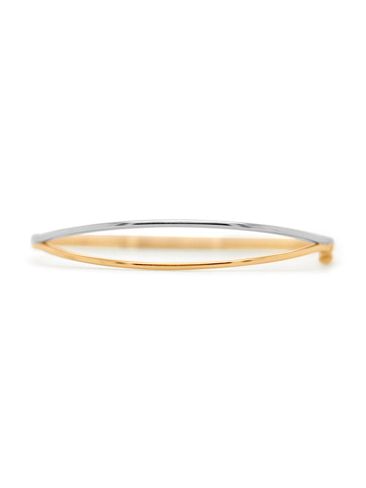 60mm Open Yellow and White Gold bangle in 9 Carat Gold