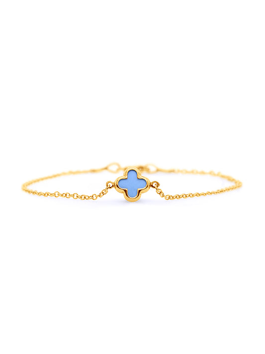 Turquoise Set Clover 18cm Bracelet in 9 Carat Yellow Gold