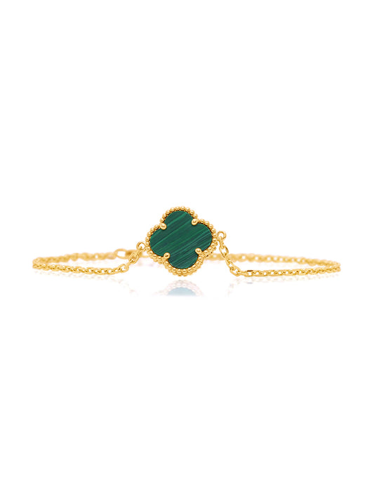 Fancy Malachite Clover Bracelet, 9 Carat Yellow Gold