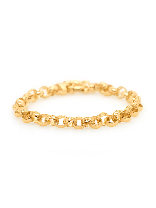 19cm Solid Round Filligree Belcher Bracelet in 9 Carat Yellow Gold