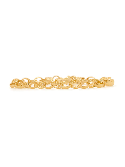 19cm Solid Oval Filligree Belcher Bracelet in 9 Carat Yellow Gold