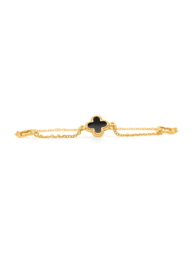 18.5cm Clover Onyx Bracelet in 9 Carat Yellow Gold