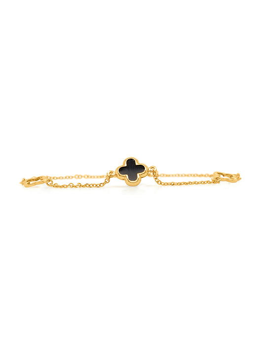 18.5cm Clover Onyx Bracelet in 9 Carat Yellow Gold