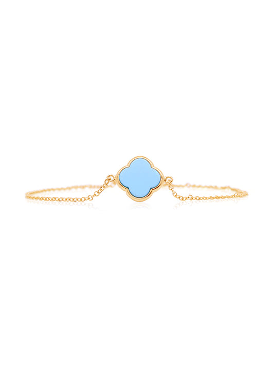 Large Turquoise Set Clover 18cm Bracelet in 9 Carat Yellow Gold