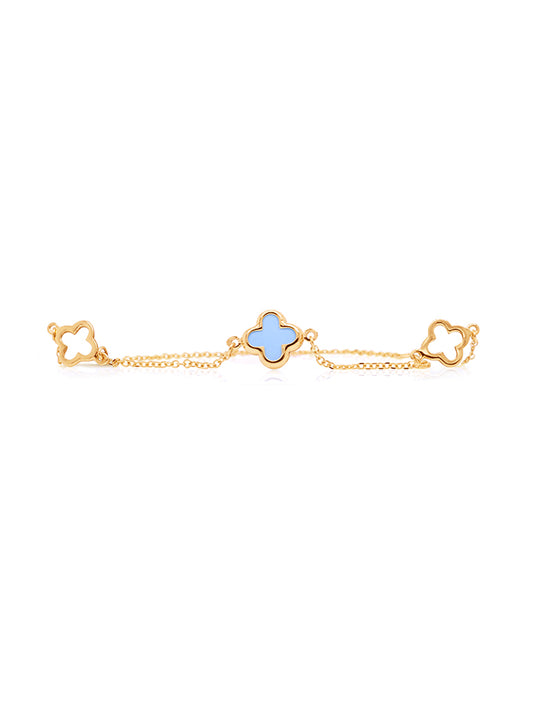 Turquoise Set Clover 18cm Bracelet in 9 Carat Yellow Gold