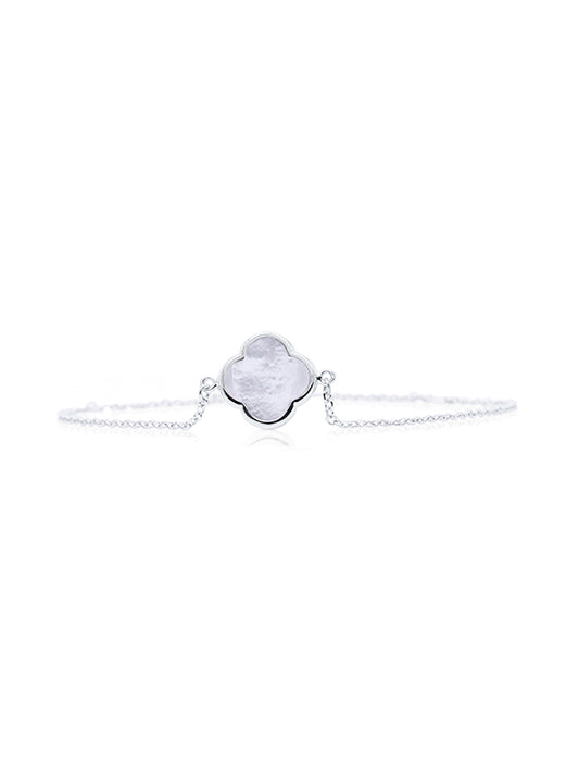 Medium Mother of Pearl Clover Bracelet in 9 Carat White Gold