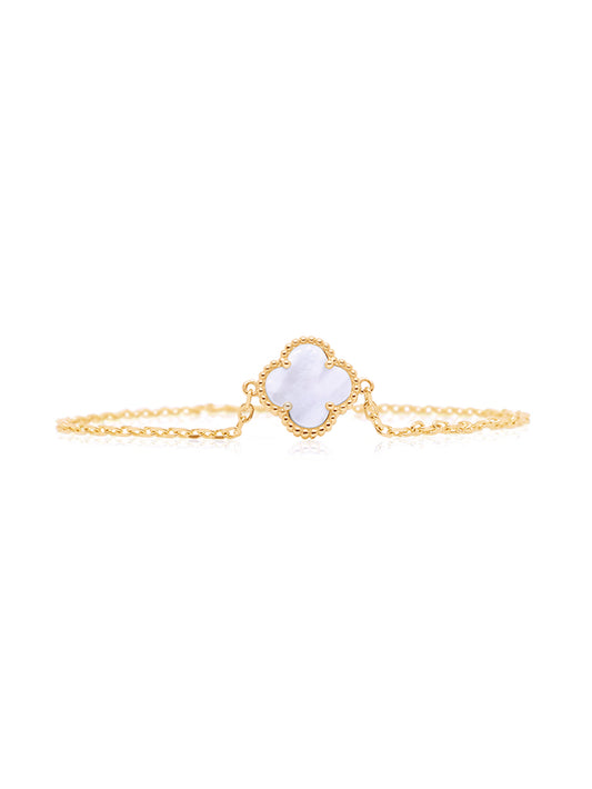 Fancy Mother of Pearl Clover Bracelet in 9 Carat Yellow Gold