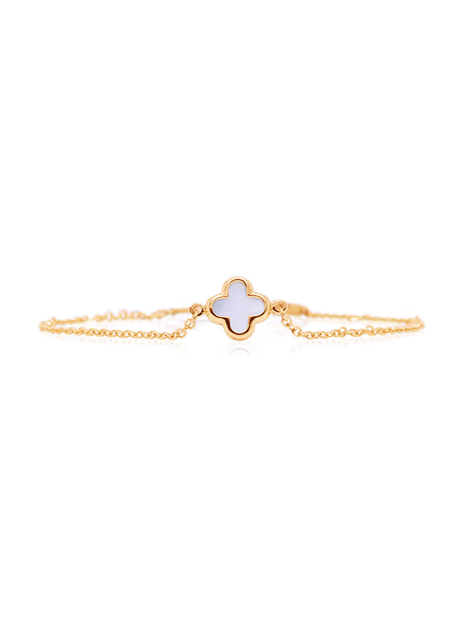 Small Mother of Pearl Clover Bracelet in 9 Carat Yellow Gold