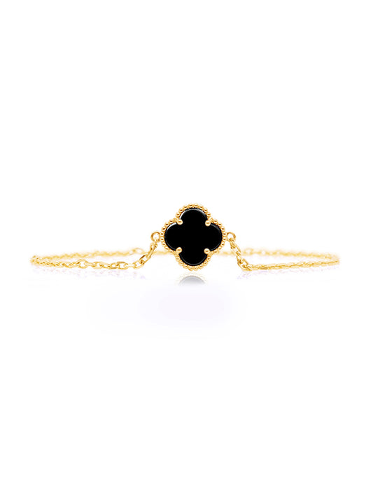 Fancy Medium Onyx Clover Bracelet, 9 Carat Yellow Gold